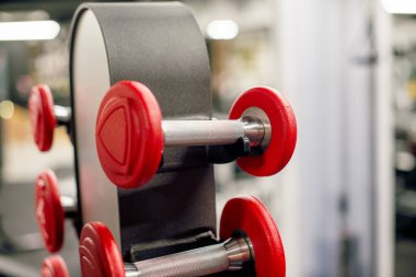 Beden dersinde kırmızı ağırlıklarla dur.