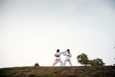 Askeri eğitim, iki kız karate dövüşü..