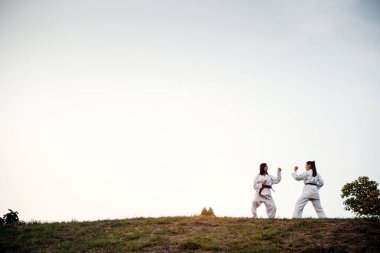 Askeri eğitim, iki kız karate dövüşü..