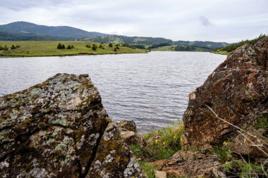 Nehir ve taş. Kentsel olmayan bir olay. Doğada yaz tatili.