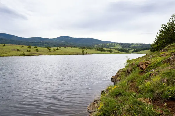 Nehir ve dağların fotoğrafı. Doğada yaz tatili