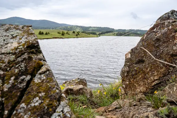 Nehir ve taş. Kentsel olmayan bir yer. Doğada yaz tatili