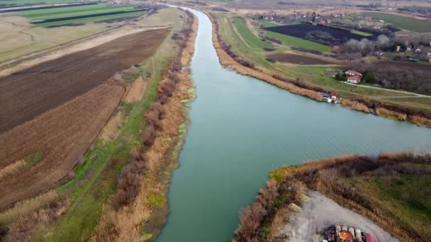 Drone Captures Confluence River Bega Canal Dtd Town Zrenjanin — Stock Video