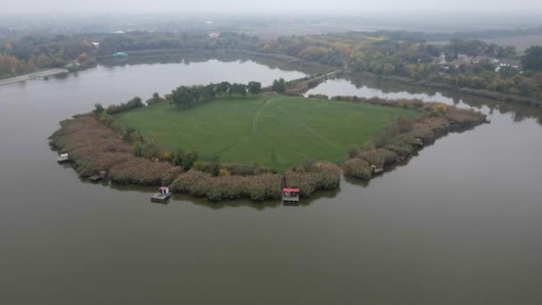 Grass Cover Island Lake Zobnatica Backa Topola Serbia Seen Air — Stock Video
