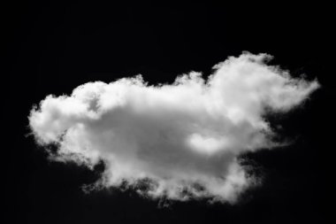 Siyah arka plan ve dokuda tek bir beyaz bulut izole edilmiş. Fırça bulutu siyah arkaplan.
