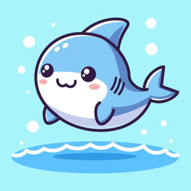 Kawaii tarzında sevimli bir köpekbalığının hoş bir tasviri. Büyük, parlak gözleri ve neşeli ifadesiyle cazibesini yayıyor. Çocuk ürünleri, okyanus temalı projeler ve eğlenceli grafik tasarımları için ideal