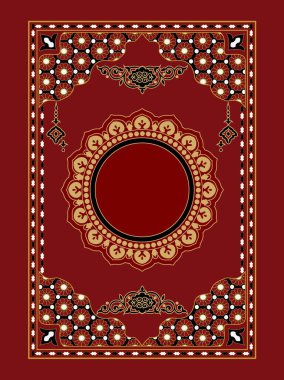 Klasik İslami Kapak, broşür tasarımı. Vektör dekoratif çerçeve. Tasarım şablonu için zarif unsur, metin için yer. Çiçek sınırı.