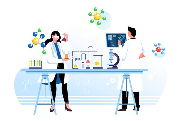 illustration of Scientists working together in laboratory. 