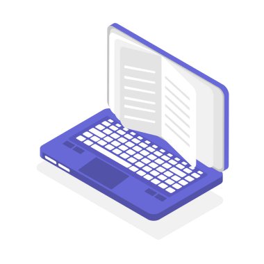 ekran üzerinde kitap sayfaları olan dizüstü bilgisayar, vektör illüstrasyonu
