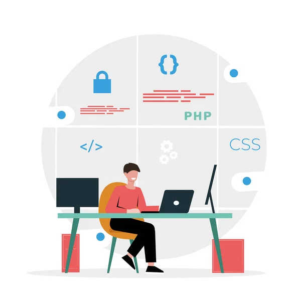 İnternet üzerinde çalışan programcı. vektör illüstrasyonu