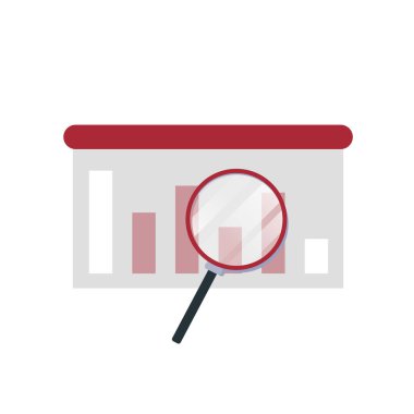 Grafik ikonlu büyüteç düz stil. Renk arkaplanı ara. İş analitik illüstrasyon. Projeniz için vektör tasarımı nesnesi