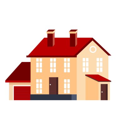 - Ev. Düz Tasarım Şehir Peyzajı. Vektör Evi Mimari Çizimi. Şehir manzarası ve emlak konsepti..