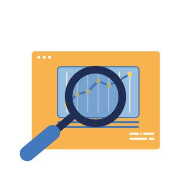 Büyüteçle analiz raporu ver. Mali denetim konsepti. Denetim vergisi süreci. Düz vektör tasarımında vektör illüstrasyonu