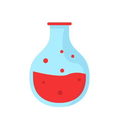 Laboratuvar Test Tüplerinin Vektör İllüstrasyonu, kimyasal sıvı ile laboratuvar cam matarası, bilimsel nesne vektör simgesi