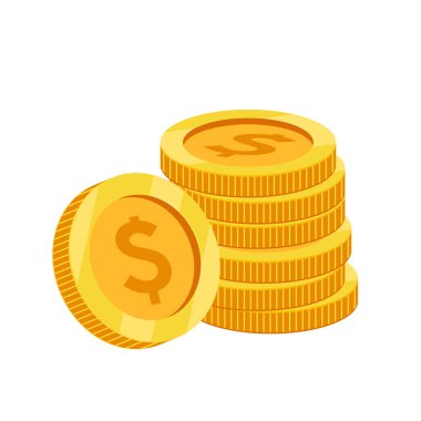 Düz dizaynlı bozuk para yığını. Altın para sembolü. Gelir kavramı. Para yığını madeni para vektörü.
