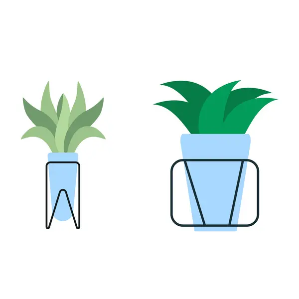 ポットに緑の植物の屋内および屋外の庭のベクター セット 花の鍋のイラスト — ストックベクタ