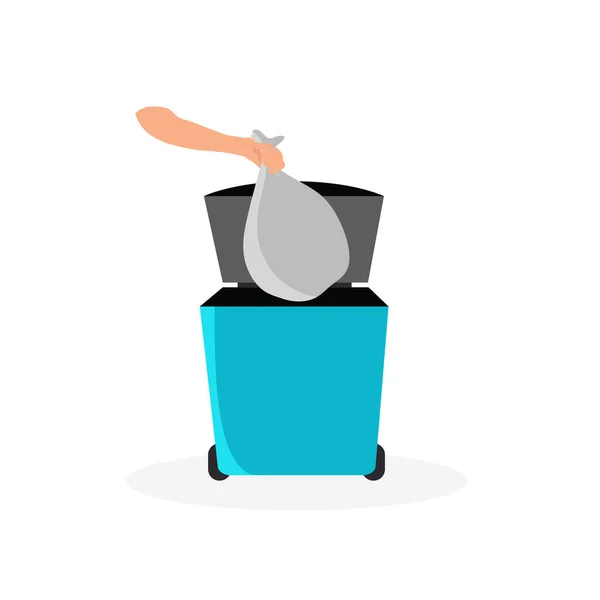 Hand Throwing Trash Rubbish Bin Can Trash Bucket Wastebasket Vector — Stock Vector