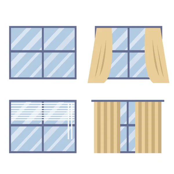 Çerçeve vektör illüstrasyonlu Windows kümesi. Çeşitli tipte plastik pencere koleksiyonu. İç ve dış unsurlar. modern pencere çerçeveleri