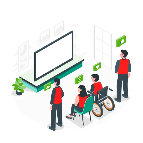 Streaming Isometric Vector Illustration People Watch Room Vector — Stock Vector