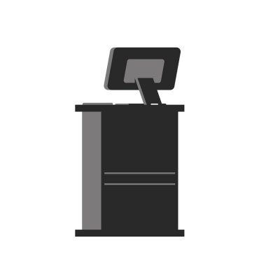 Çalışmak ve çalışmak için bilgisayarlı ahşap masa. Ofis ve ev için mobilyalar. Elektronik cihaz, modern iş yeri tasarımının Vektör çizimi