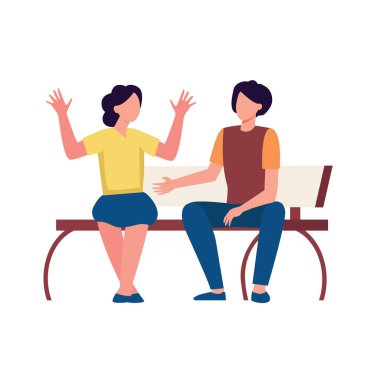 Şehir parkında ya da bahçe tezgahlarında oturan insanlar vektör çizimleri yapıyor. Çiftler bahçede oturur, yassı vektör çizimi