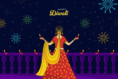 Hint kadının elinde lamba tutan Diwali kutlaması konsepti.