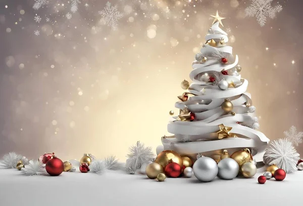 Süsler ve kar taneleriyle süslenmiş Noel Ağacı