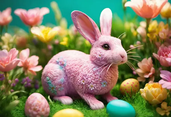 Elegant Floral Easter Cute Pink Rabbit.
