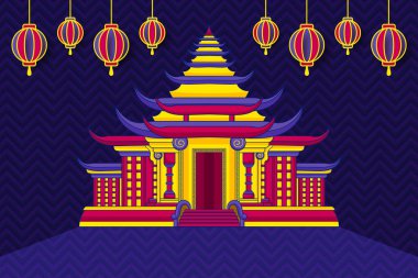 Yeni yıl için Çin manzarası düz vektör çizimi.