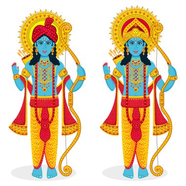 Lord Rama 'nın elinde sarık ve taç olan vektör çizimleri..