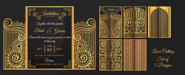 Düğün davetiyesi ya da klasik süslemeli tebrik kartı. Düğün davetiyesi lazer kesimi için hazırlandı. Vektör illüstrasyonu