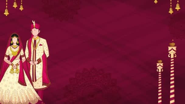 Mooie Indiase Bruiloft Uitnodiging Kaart Sjabloon Animated Achtergrond Met Bruid — Stockvideo