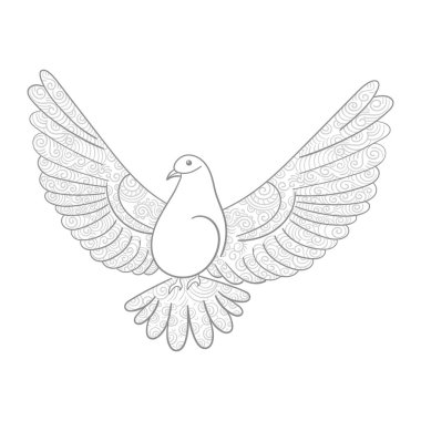 Zentangle, beyaz arkaplanda Barış için Çiçekli Güvercin Günü 'nü biçimlendirdi
