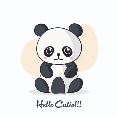 Soyut bir arka planda oturan sevimli çizgi film pandası. Metni olan vektör illüstrasyonlarıName.