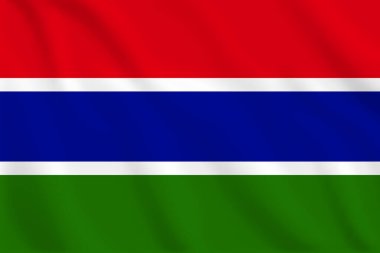 Gambiya 'nın bayrağını sallayan 3D çizimler. Gambiya 'nın vektör bayrağı. Gambiya Sembolü.