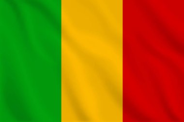 Mali 'nin bayrağını sallayan 3 boyutlu illüstrasyon. Mali 'nin vektör bayrağı. Mali 'nin sembolü.
