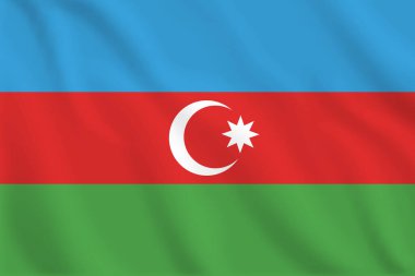 3D Azerbaycan dalgalanan bayrak desenli arka plan. Gerçekçi ulusal bayrak tasarımı. Soyut vektör şablonu.