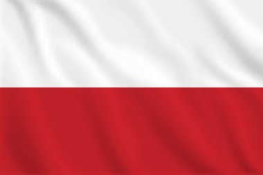 3 boyutlu Polonya dalgalı bayrak desenli arka plan. Gerçekçi ulusal bayrak tasarımı. Soyut vektör şablonu.