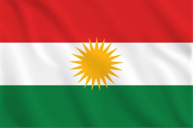 Kürdistan 'ın bayrağını sallayan 3D illüstrasyon. Kürdistan vekil bayrağı. Kürdistan Sembolü.