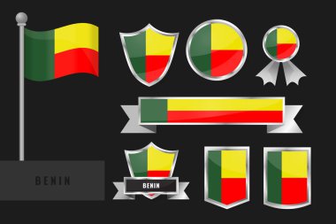 Benin flag set. Collection of Benin national emblems. Flat design of flags collection clipart