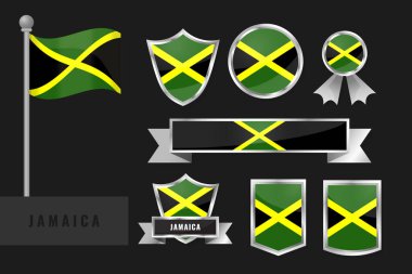 Jamaika bayrağı hazır. Jamaika ulusal amblem koleksiyonu. Bayrakların düz tasarımı
