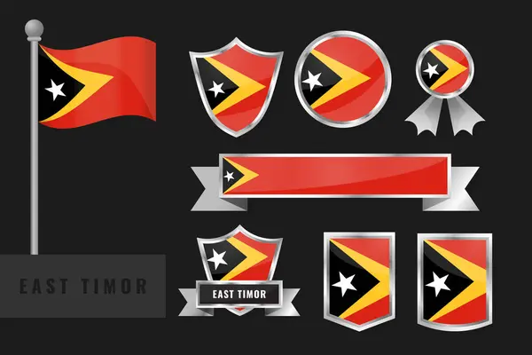 stock vector East Timor flag set. Collection of East Timor national emblems. Flat design of flags collection