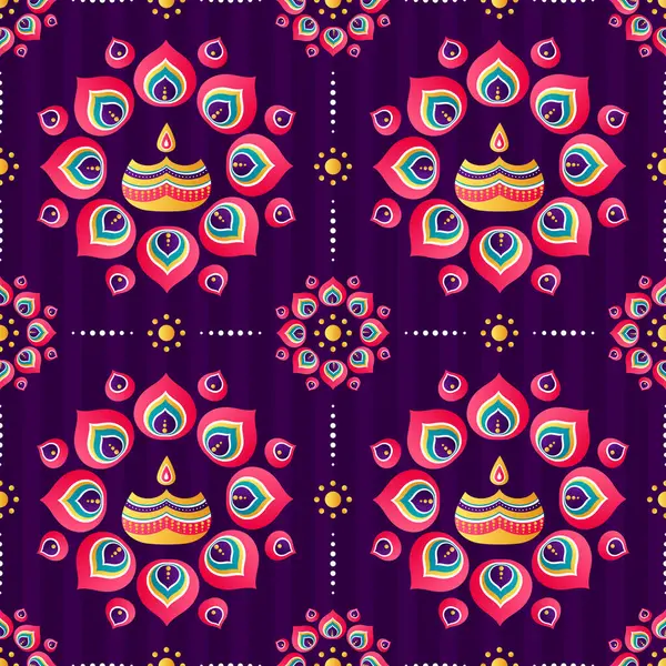 Vektör Diwali renkli lambalar ve mandala desensiz arkaplan.