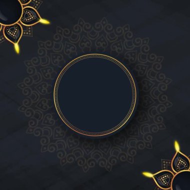 Mutlu Diwali veya Deepawali kartları dekoratif ışıklar ve havai fişek fotokopi alanı.