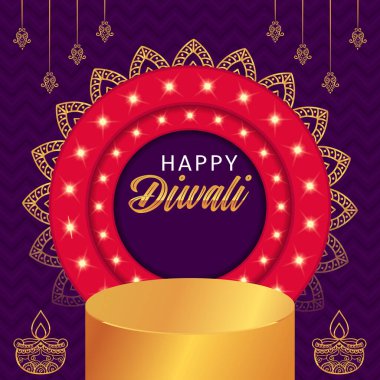 Hint festivali deep avali için mor arka planda 3D podyum tasarımı.