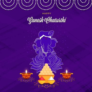 Ganesh Chaturthi 'nin geleneksel tebrik kartı arkaplanı Lord Ganpati ile mutlu yıllar. Sosyal medya için tasarım