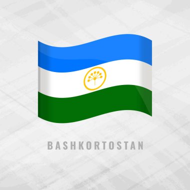 Bashkortostan bayrağını sallayan 3 boyutlu illüstrasyon. Bashkortostanon Gri Arkaplanının vektör bayrağı Kopya Uzayı Sembolü Bashkortostan