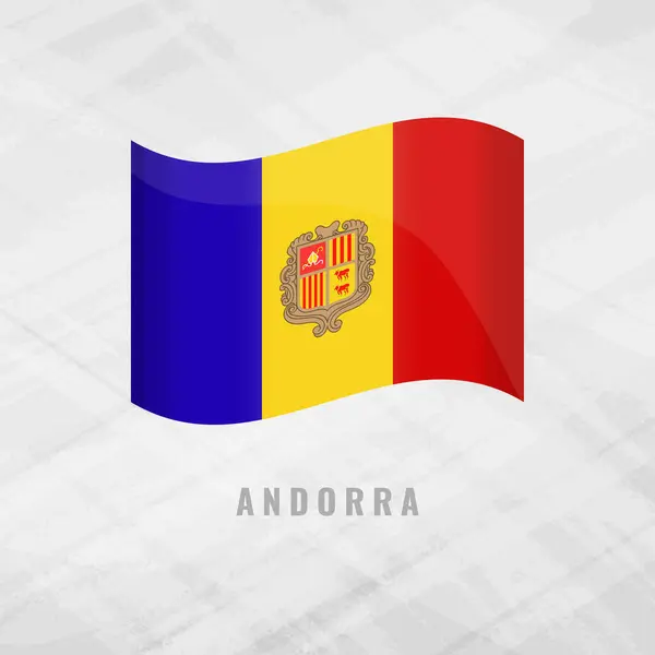 Andorra 'nın bayrağını sallayan 3D çizimler. Gri Arkaplanda Andorra 'nın vektör bayrağı. Andorra 'nın sembolü.