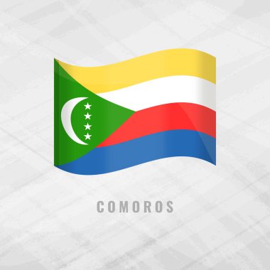 Comoros bayrağı sallayan 3 boyutlu illüstrasyon. Gri Arkaplanda fotokopi aletiyle Comoros 'un vektör bayrağı. Komoroların Sembolü.