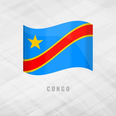 Kongo 'nun bayrağını sallayan 3D çizimler. Kongo 'nun vektör bayrağı. Gri Arkaplanda fotokopi alanı var. Kongo Sembolü.